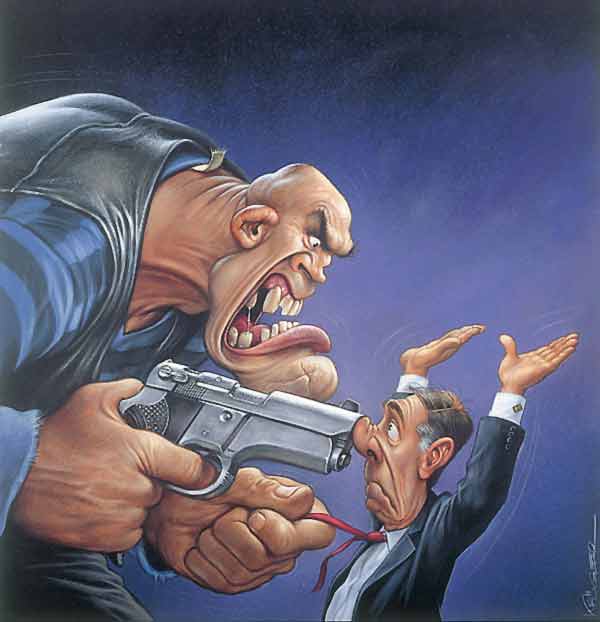 illustration of big robber on little man